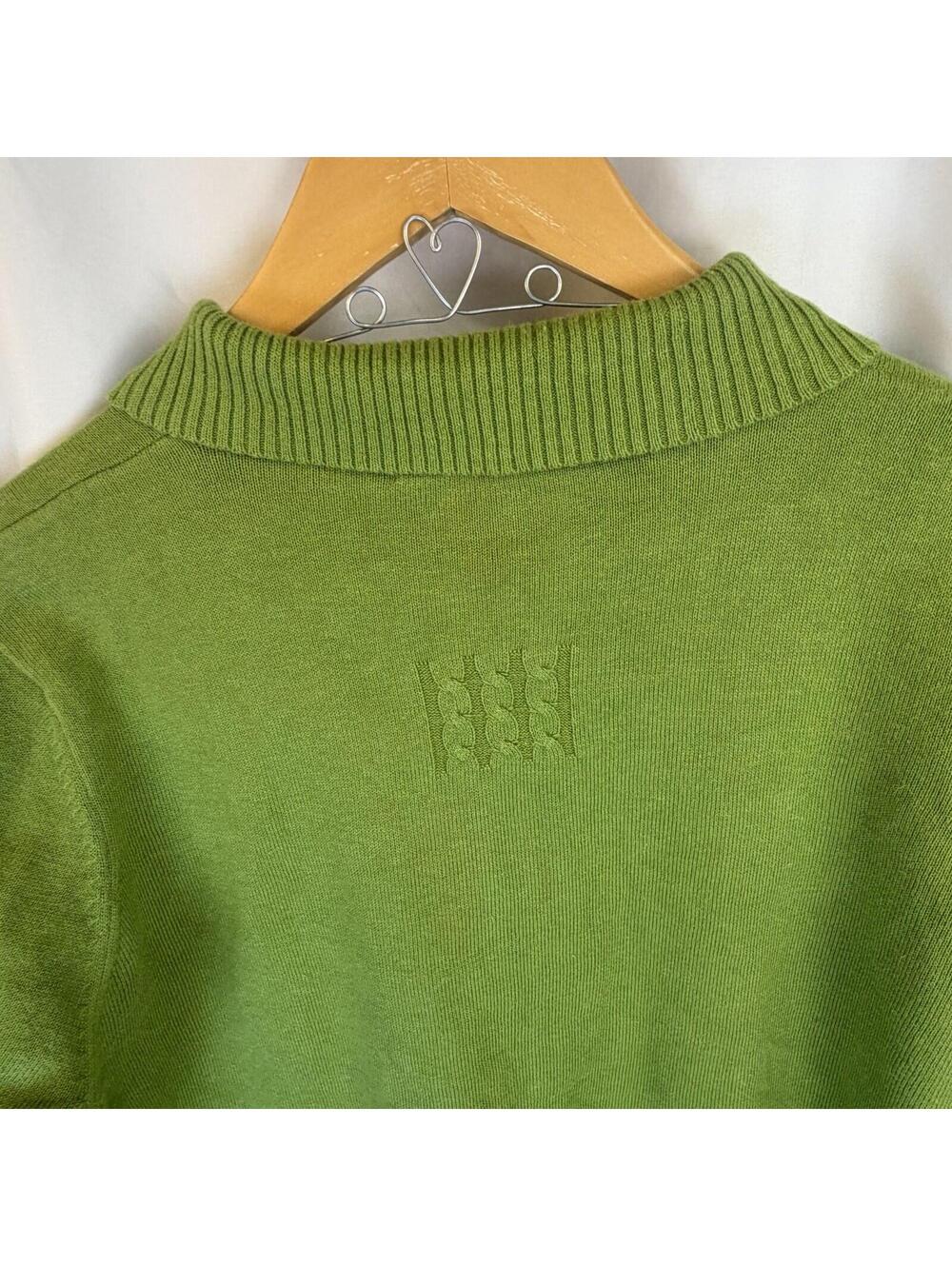 Acorn Patchwork Full Zip Collared Cardigan Green Whimsical Accents Unique Med - Picture 5 of 9